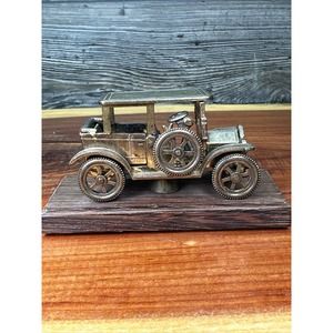 Vintage Made in Italy Die Cast Brass 1910-1920 Touring Car, Wooden‎ Base, Rare!